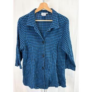 MILL VALLEY Clothing Co XL Trumpet Shirt Button Up 3/4 Sleeve Cotton Linen Blue